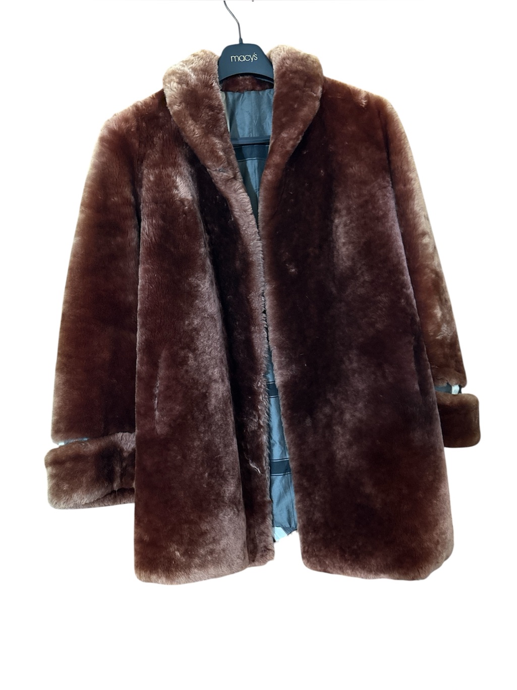 Vintage 1950s Brown Mouton Sheared Lamb Fur Swing Coat